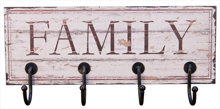 "Family" 4 Hooks Metal Wall hanger - Click Image to Close